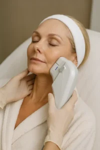 Woman receiving HIFU non surgical facelift treatment East Sussex