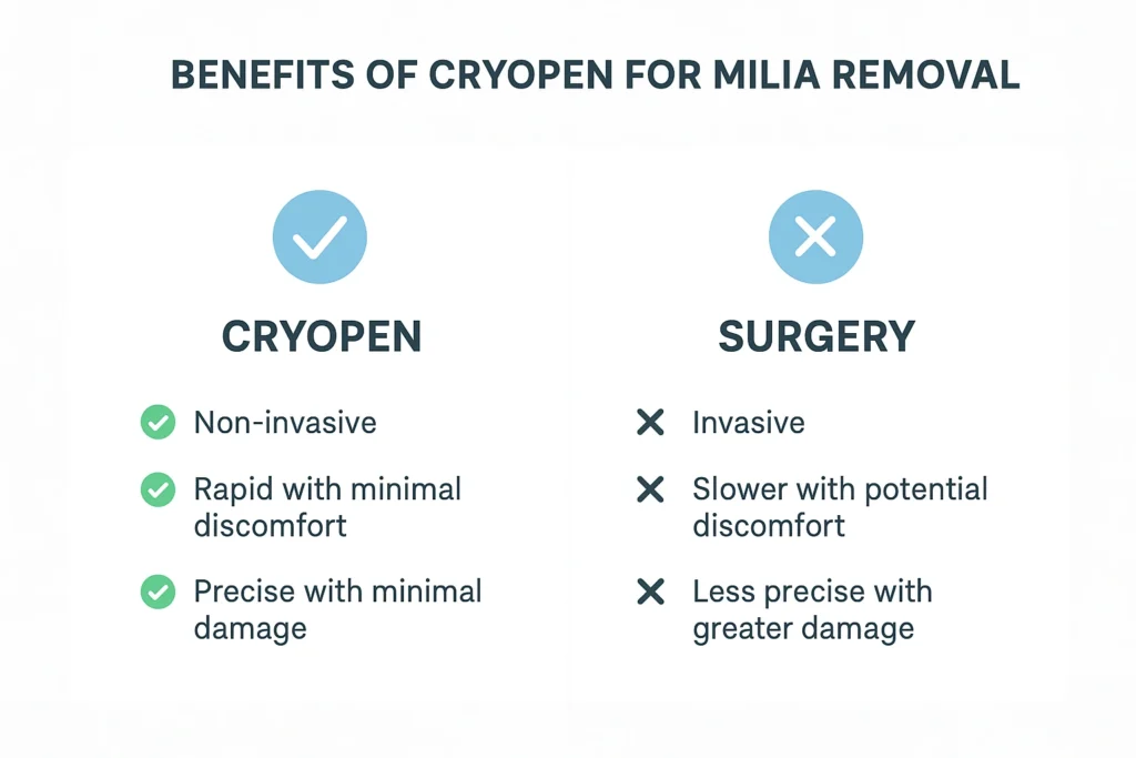 Benefits of cryopen for milia removal East Sussex compared to surgical treatments.