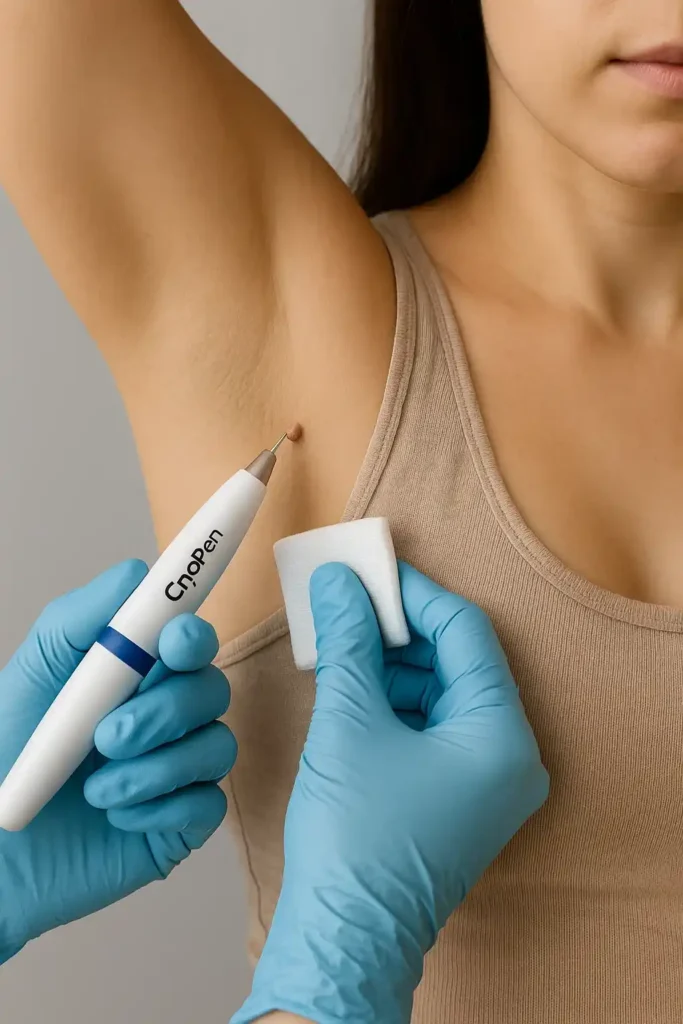 woman having cryopen to remove underarm skin tags East Sussex