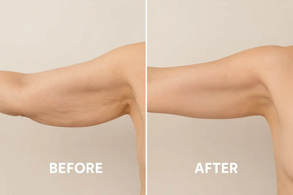 Picture of LA LIPO East Sussex before and after results of skin tightening treatment on the upper arms.